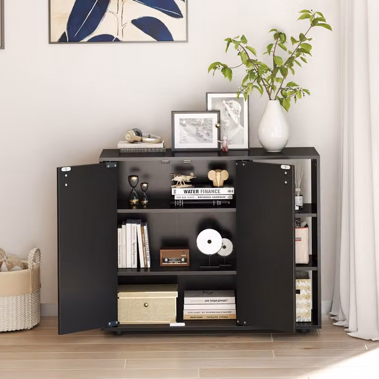 Costway Mobiletto porta scarpe moderno con ante in legno e mensole regolabili, Scaffale autonomo per ingresso e soggiorno, Nero