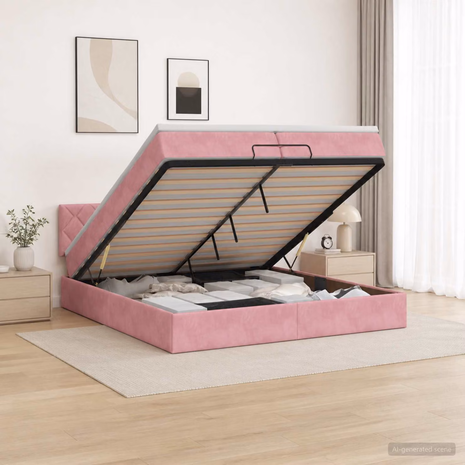 Letto Ottomano con Materasso e LED vidaXL in Velluto Rosa, L/P/H: 200 x 200 x 88 cm