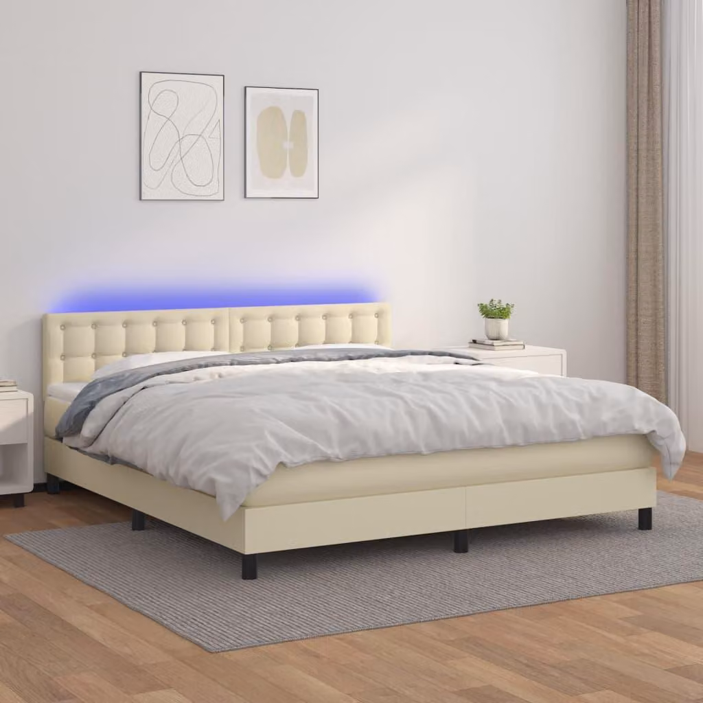 Maison Exclusive - Letto boxspring con materasso e illuminazione a LED color crema, 180x200 cm, in ecopelle