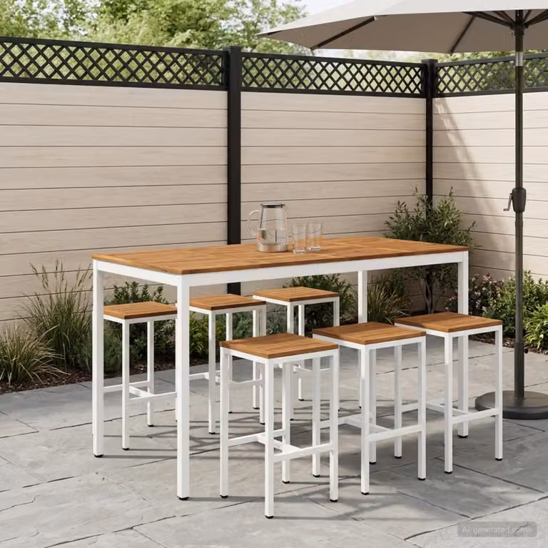 vidaXL Tavolo da Bar per Giardino NAARDEN in Legno di Acacia, Naturale e Bianco, L/P/H: 60 x 88,5 x 105 cm