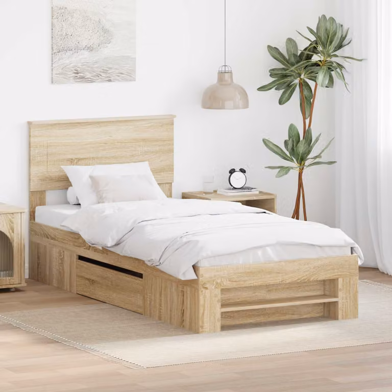 Struttura del letto con testiera vidaXL in legno color rovere, L 80 x P 200 cm