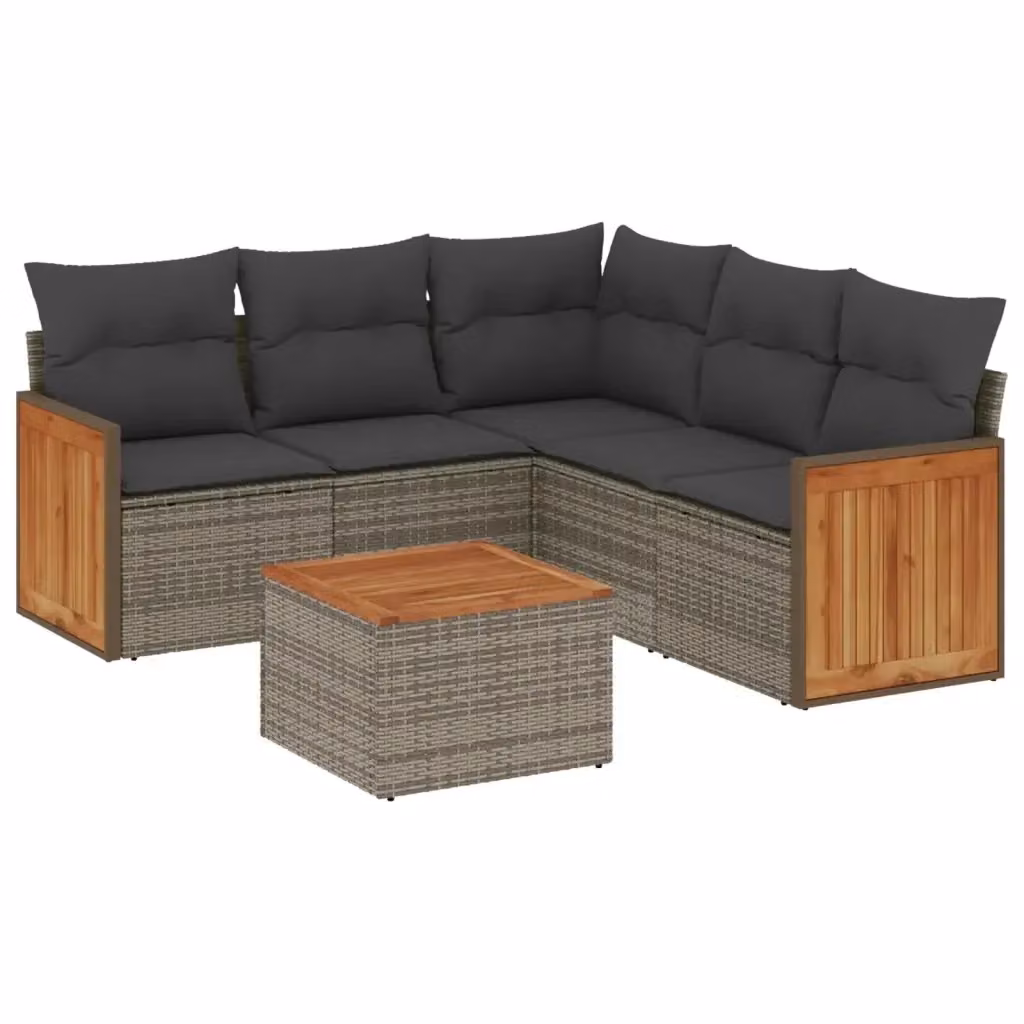 vidaXL Set Divano da Giardino 6 pz a L in Polyrattan Grigio con Cuscini e Tavolino – 2