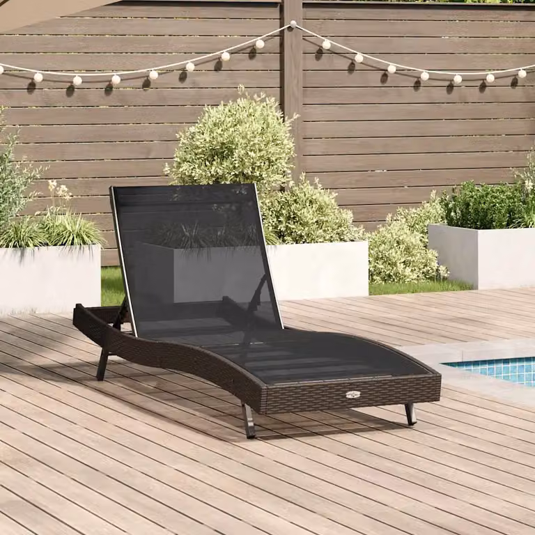vidaXL Lettino da sole moderno in polyrattan nero con poggiatesta regolabile e tessuto textilene L 197 cm x P 70 cm x H 82 cm