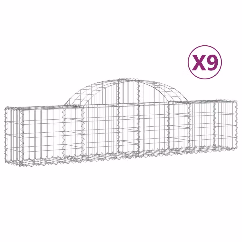 Cesti Gabbioni ad Arco 9 pz 200x30x40/60 cm Ferro Zincato