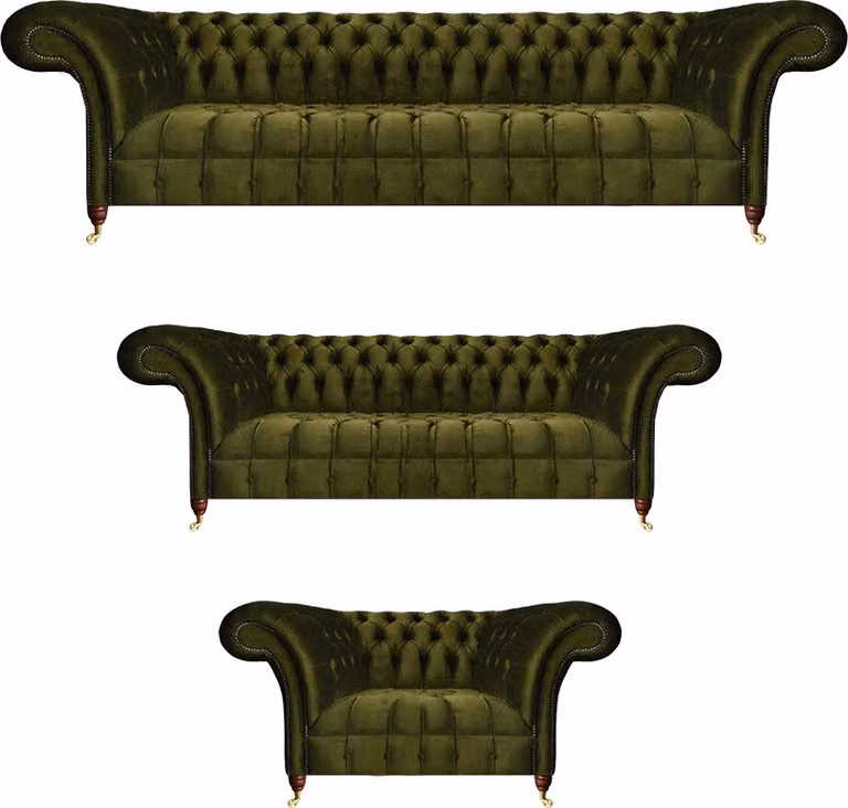 Komplett Grün Sofas Set Sofagarnitur Luxus Textil Einrichtung Chesterfield