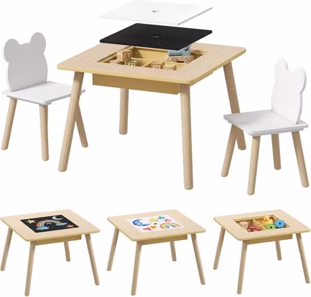 Tavolo da pranzo con 2 sedie per bambini in legno ¨C Minimal ¨C 60x60x44 cm bianco e naturale