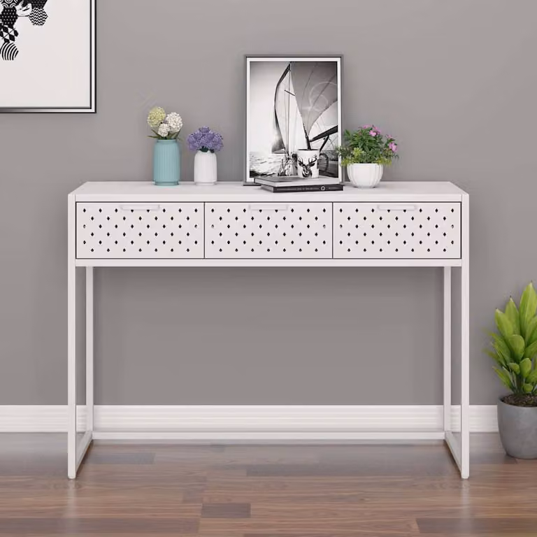 vidaXL Tavolo Consolle Moderno Bianco in Metallo L: 106 cm, P: 35 cm, H: 75 cm