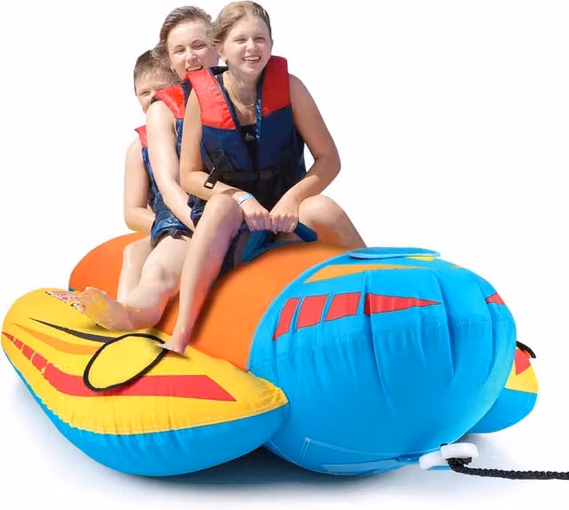 Gommone a Banana Gonfiabile Costway per 3 Persone, Tubo Trainabile Multicolore in PVC per Sport Acquatici, Carico Massimo 231 kg – 1