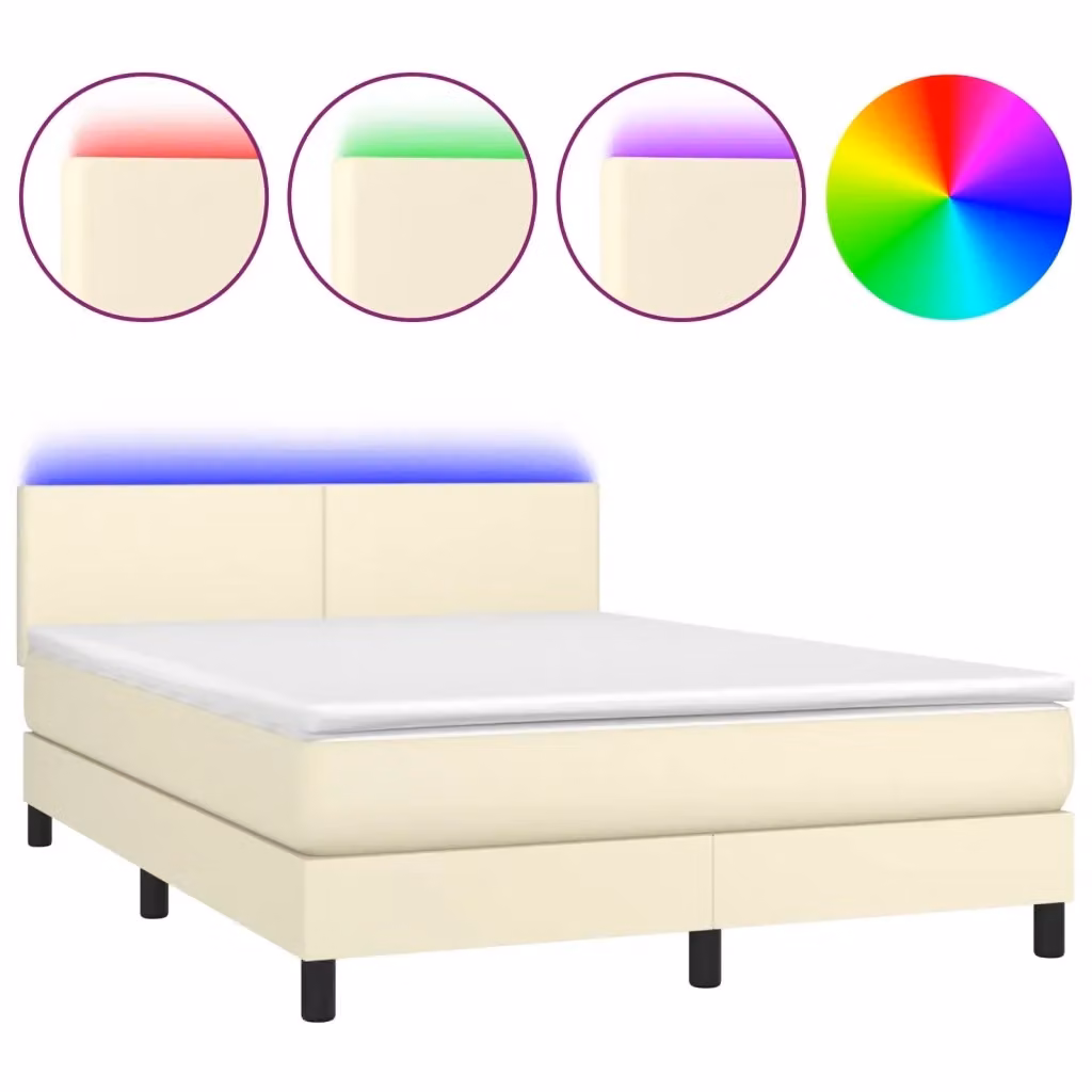 Letto a Molle Ibrido vidaXL con Materasso, Illuminazione LED Sotto il Letto e Porta USB, Colore Beige e Bianco, L/P: 140 x 190 cm – 2