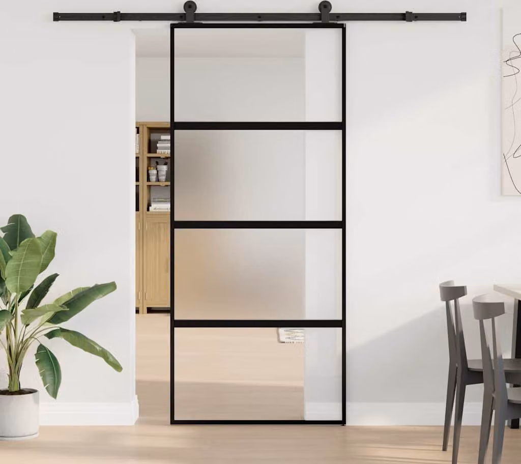 Porta Scorrevole Ferramenta 90x205 cm Vetro Temperato Alluminio