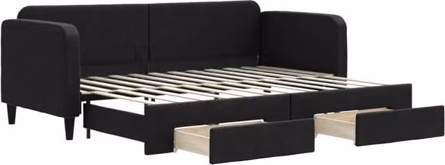 Divano letto | Sof¨¤ letto | Letto singolo Estraibile con Cassetti Nero 80x200 cm in Tessuto