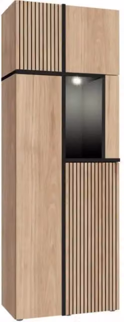 Vetrina CRISS – Legno e metallo – Rovere chiaro e nero – Con LED