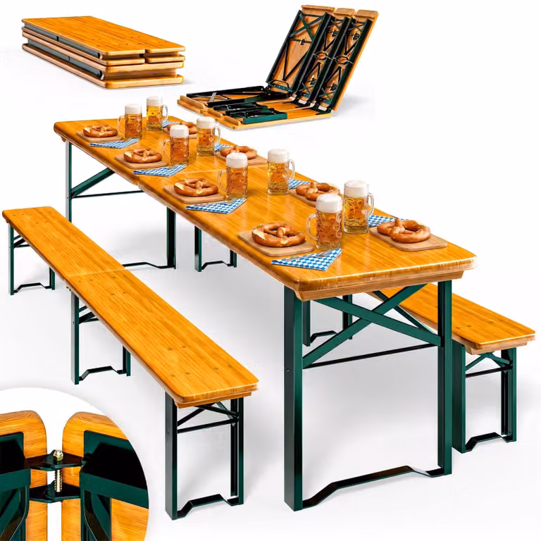 CASARIA 2x Set da Birreria 220x70 cm in Legno 1 Tavolo 2 Panche