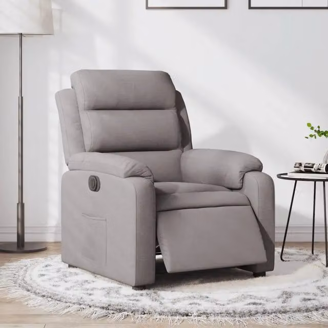 Poltrona elettrica reclinabile relax vidaXL in tessuto beige e grigio con braccioli e funzione di ritorno automatico – 1