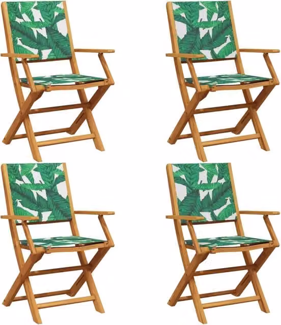 Sedie da Giardino Pieghevoli 4 pz | Sedie da Esterno Verde Tessuto e Legno Massello