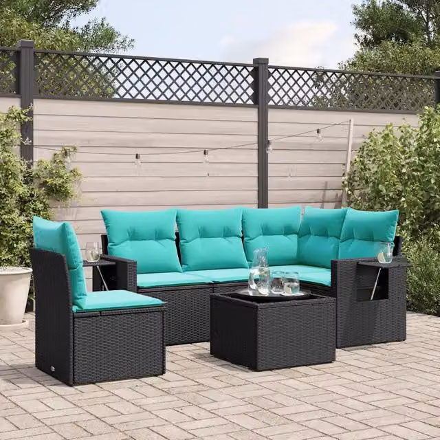 Set Divani da Giardino 6 pz con Cuscini Nero in Polyrattan 3220176