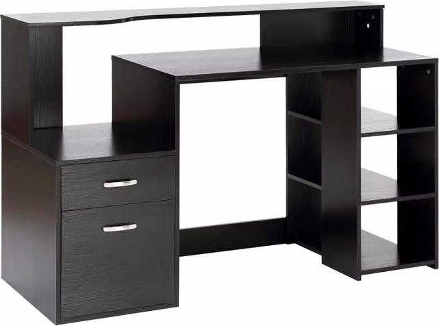 Scrivania per computer con 2 cassetti e ripiani ¨C Xylo ¨C Nero 137x55x92 cm