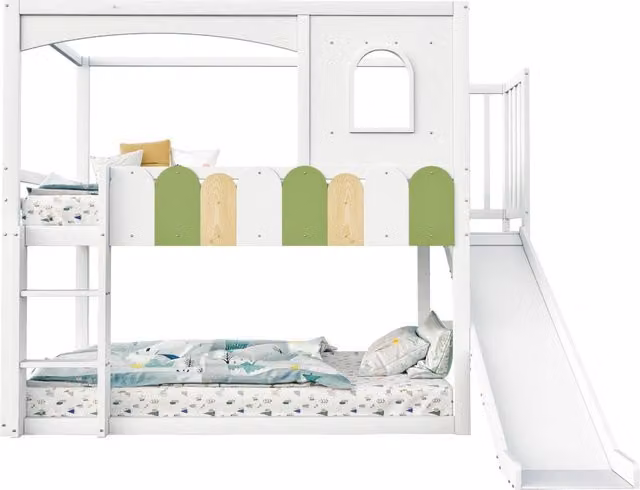 Letto a soppalco per bambini 90 × 200 cm 1 posto con scivolo e scala di sicurezza, senza materasso, bianco