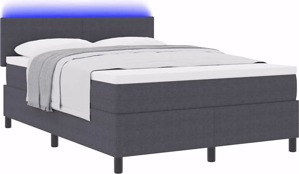 Letto a Sorgente LED Grigio Scuro e Bianco 140 x 200 cm