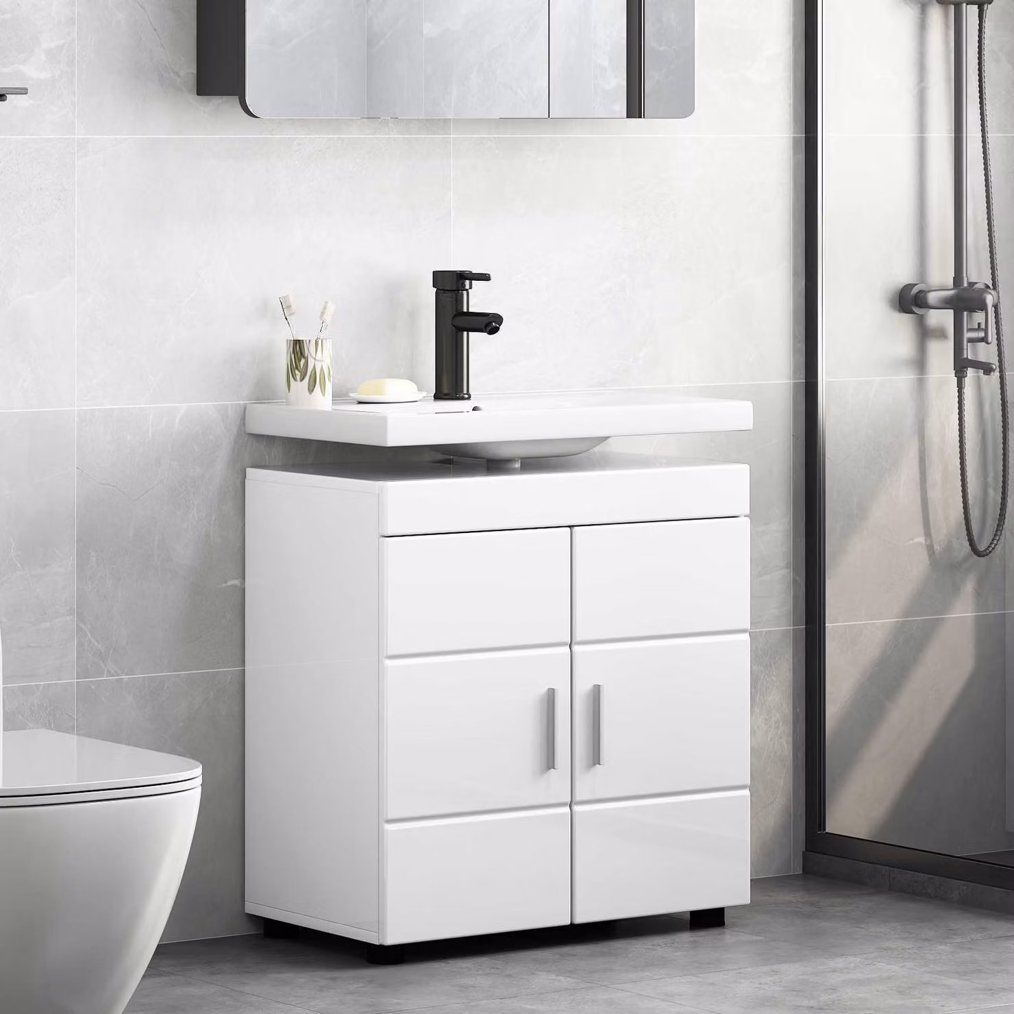 Set di armadi da bagno moderni vidaXL TULUM bianco opaco L: 60 cm, P: 34 cm, H: 63 cm