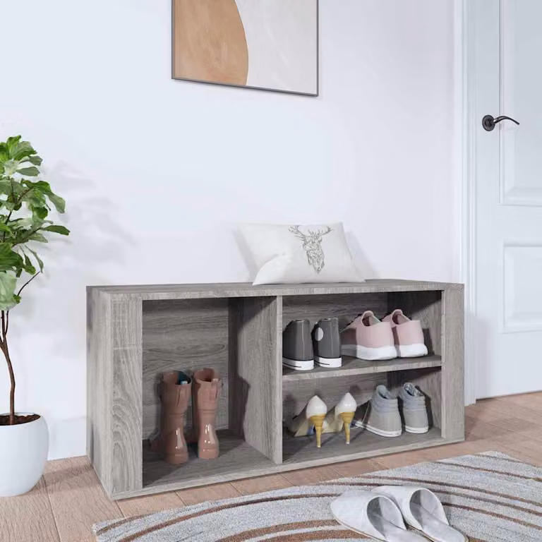Scarpiera moderna vidaXL in legno multistrato, colore grigio, L 100 x P 35 x H 45 cm
