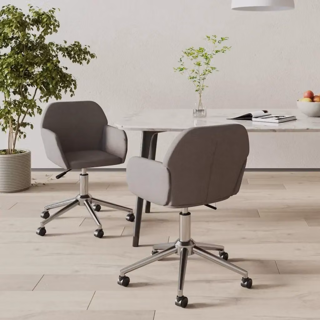 Set di 2 sedie da pranzo girevoli a 360 gradi in tessuto grigio con braccioli e ruote, design moderno per cucina e soggiorno, L: 60.5 cm, P: 54.0 cm, H: 80.5 cm – 2