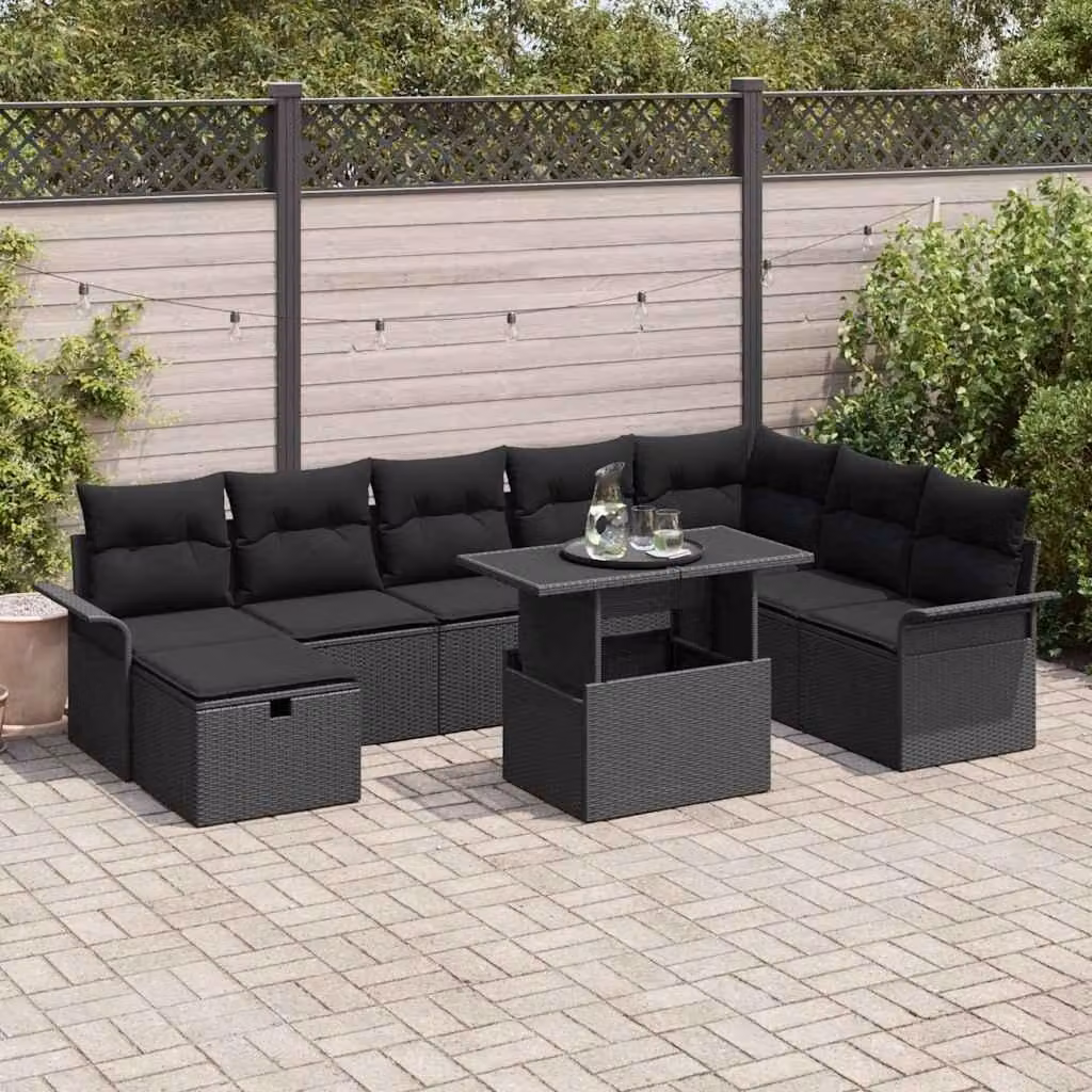 Maison Exclusive - Set da giardino composto da 9 pezzi, divano in rattan sintetico nero