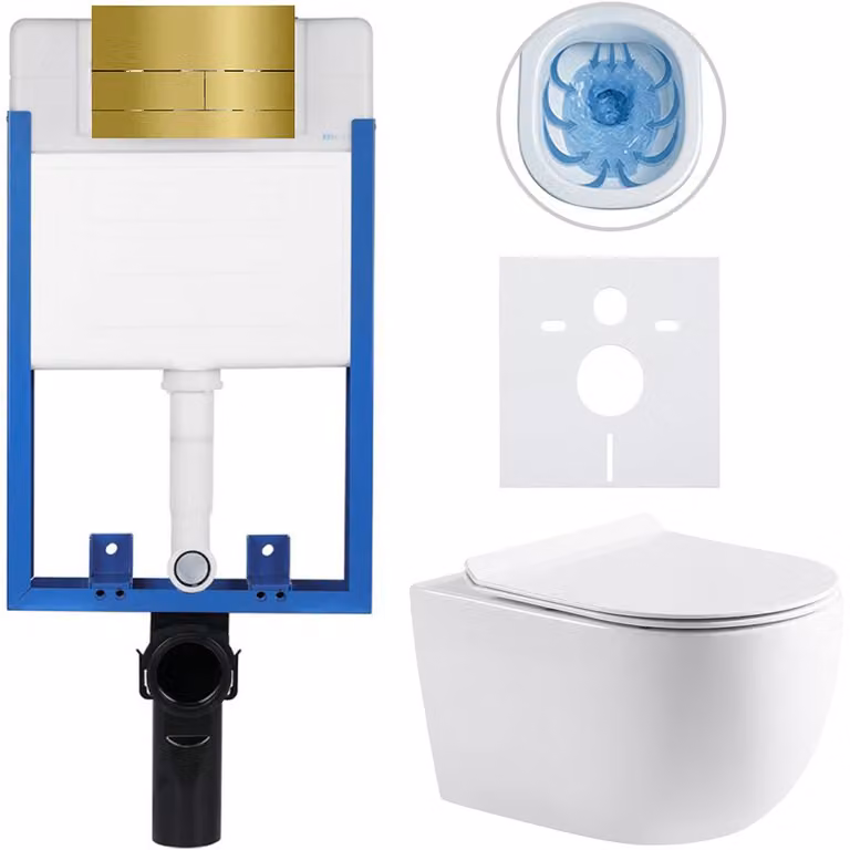 CERANO - Set completo per WC da incasso Lite/Felci - bianco lucido - Pulsante per WC Line, dorato - da incasso - 52,5x36 cm