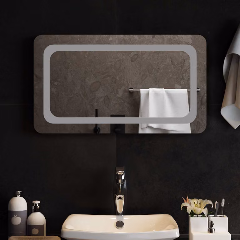 Specchio da bagno moderno vidaXL con luce LED in vetro temperato, L: 70 cm, H: 40 cm