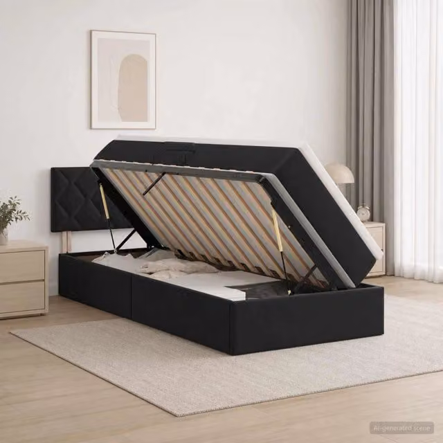 Letto con Contenitore con testiera Nero 100 x 200 cm Velluto 3458849