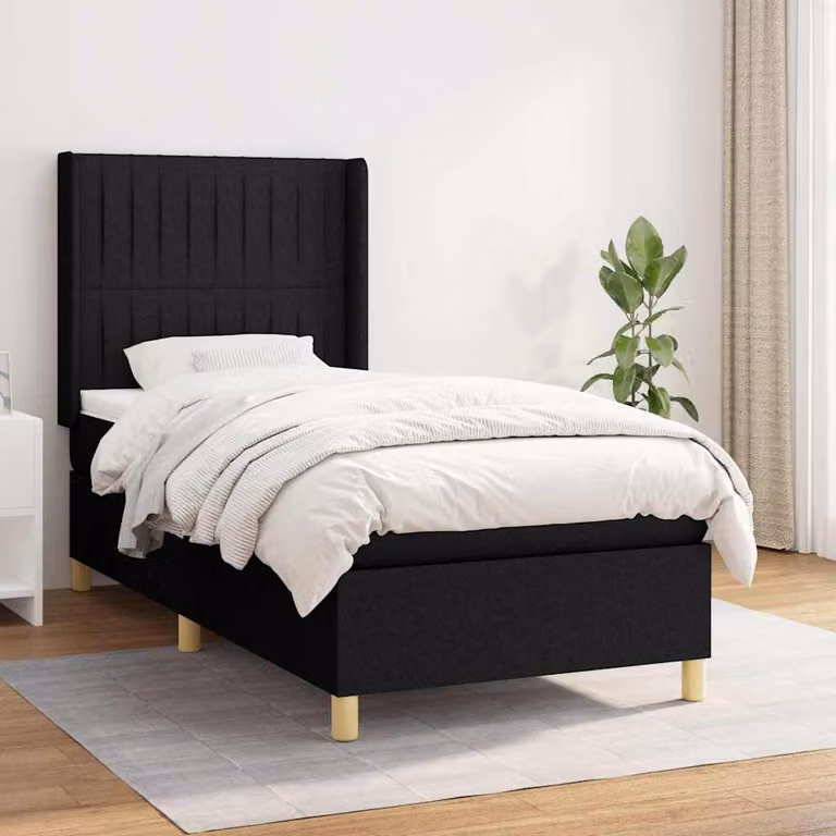 vidaXL Giroletto a Molle con Materasso Nero in Tessuto L/P/H: 100 x 200 x 128 cm