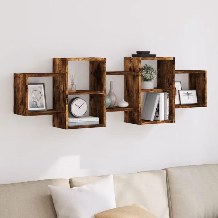Mensola a muro vidaXL in MDF color Rovere Fumo L: 129 cm, P: 42 cm, H: 18 cm