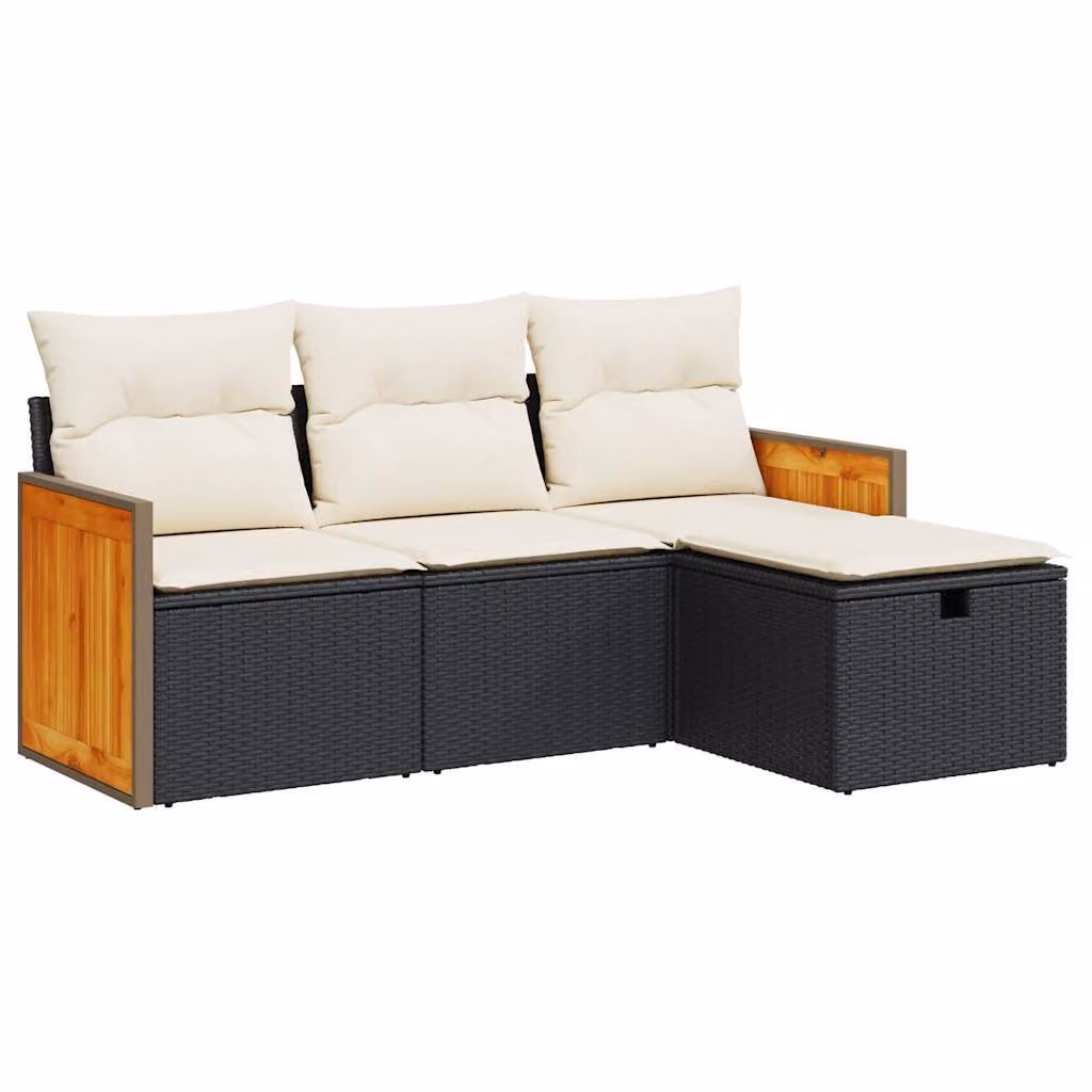 Set Divani da Giardino 4 pz con Cuscini Nero in Polyrattan