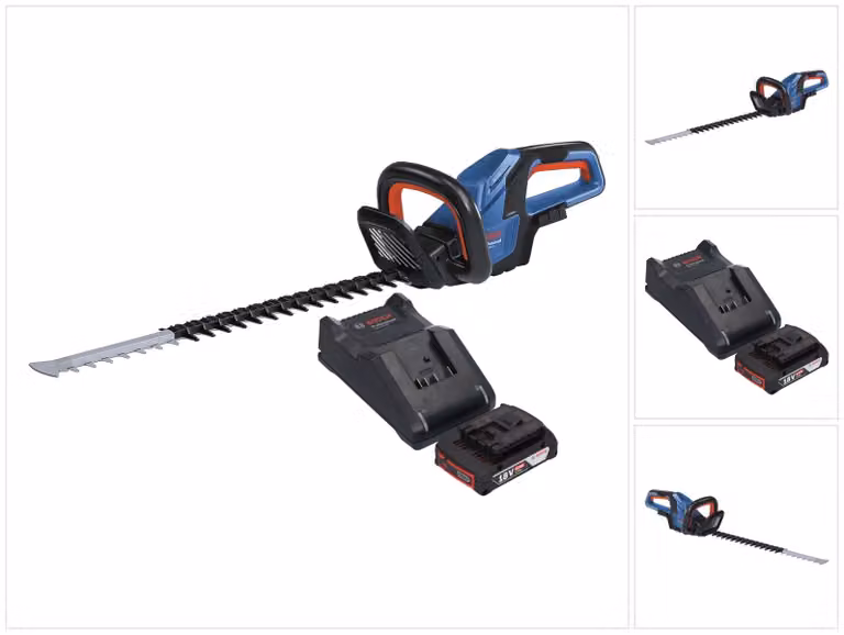 Bosch GHE 18V-60 Tagliasiepi professionale a batteria 18 V 60 cm senza spazzole + 1x batteria ricaricabile 2,0 Ah + caricabatterie
