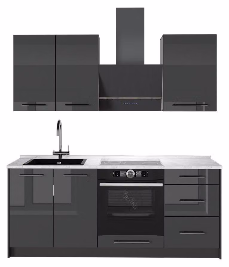 Cucina monoblocco Vicco Fame-Line Antracite lucido/Antracite 190 cm, PL Marmo, Model 64845