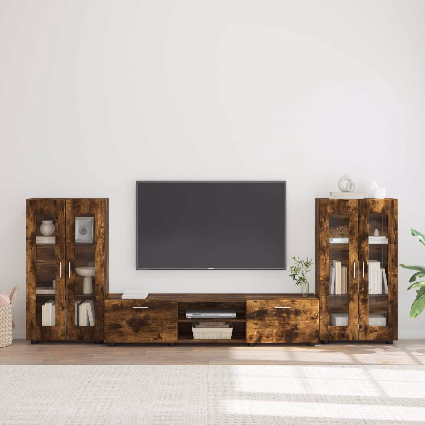 Set mobile TV moderno vidaXL FLORIN in 3 pezzi, Rovere fumé, L/P/H: 150 x 39 x 30 cm – 1