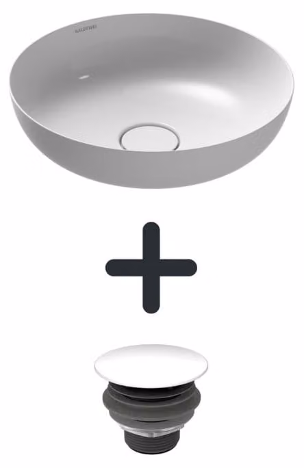 Lavabo da appoggio Kaldewei MIENA, modello 3181, diametro 38 cm, set completo con valvola di scarico integrata