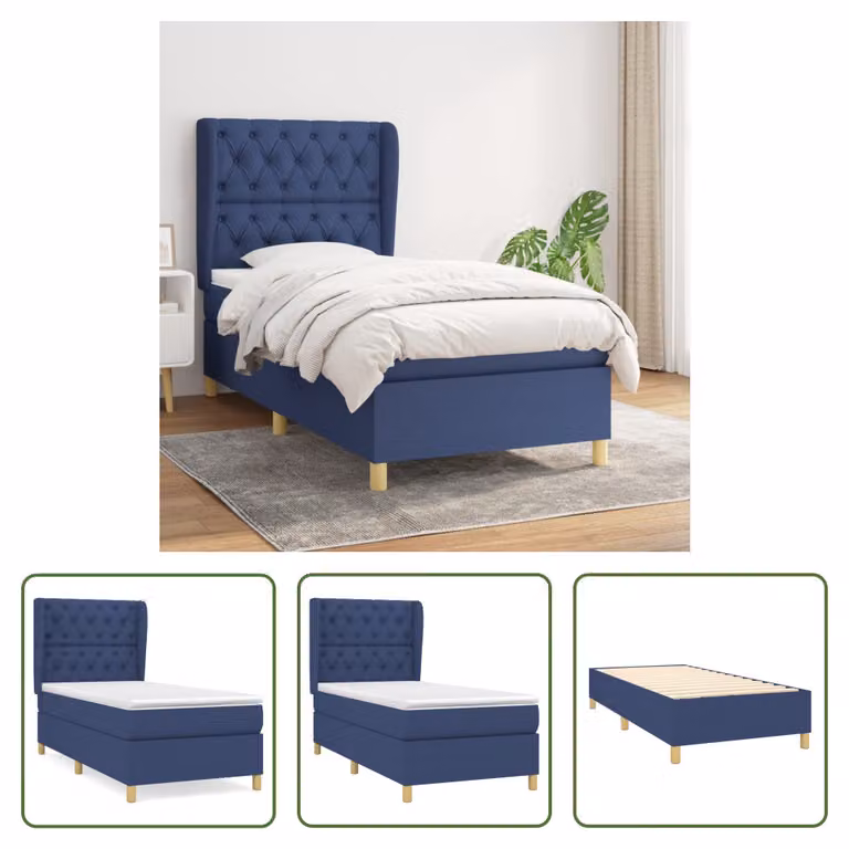 The Living Store Letto a molle con materasso Blu 80x200 cm in tessuto