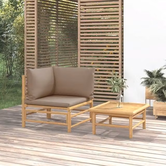 Set Salotto da Giardino vidaXL in Legno di Bambù con Cuscini Beige e Marrone