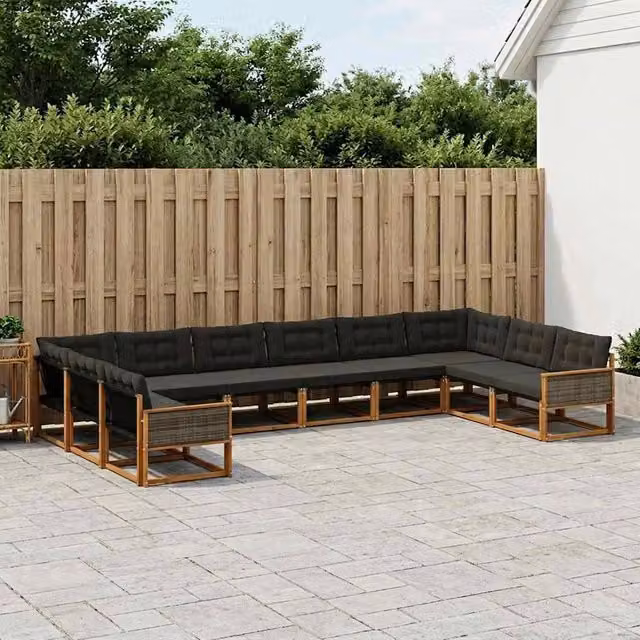 Set di divani da esterno 10 pz Naturale e Nero 3381708