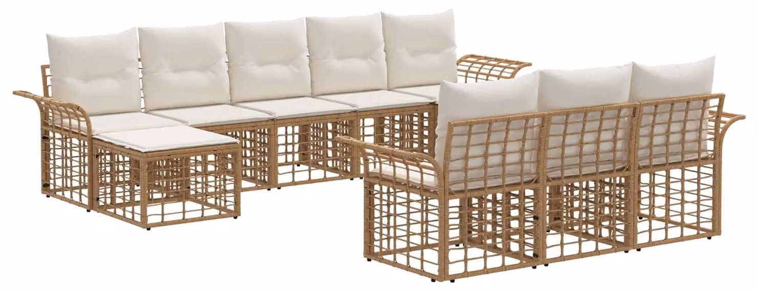 Set di divani da esterno 10 pcs Naturale e Bianco Crema