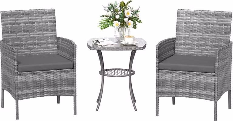Amopatio Set di mobili da giardino in rattan 3 pezzi grigio