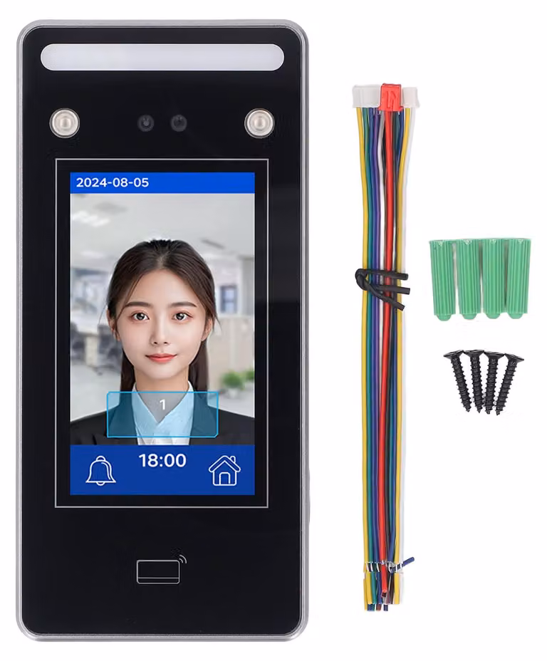 Sistema di rilevazione presenze basato sul riconoscimento facciale per dipendenti, che utilizza la luce visibile e offre controllo degli accessi dinamico tramite riconoscimento facciale e lettura di badge