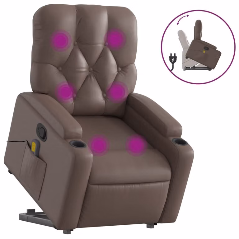 SYFAX™ Poltrona Alzapersona Reclinabile Massaggio Marrone Pelle finta