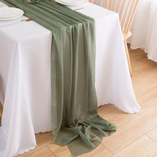Tela da tavola in stile boho verde eucalipto, 3 m x 70 cm, verde chiaro