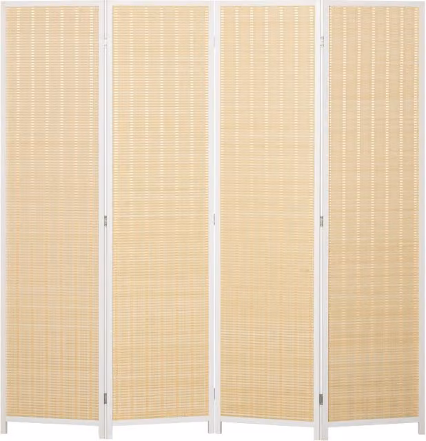Paravento Separatore Ambienti Xylo 4 Pannelli in Legno e Rattan Colore Bianco e Beige H 180 cm