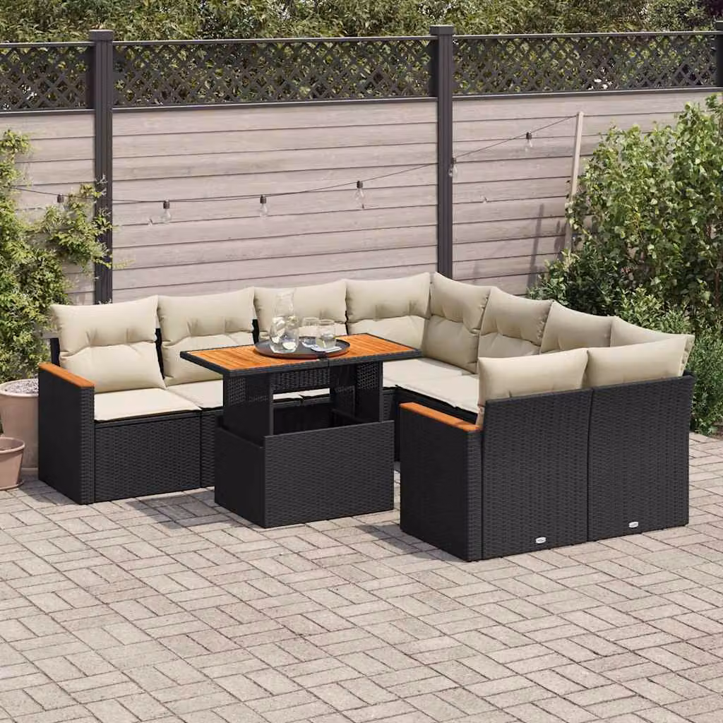 Maison Exclusive - Set Divani da Giardino 9 pz con Cuscini Nero Polyrattan Acacia
