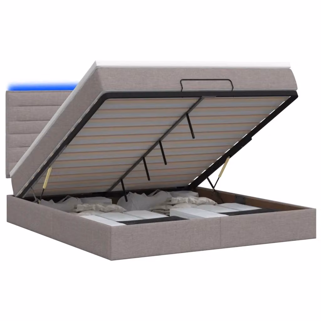 Letto Ottomano con Materasso Ibrido e Illuminazione LED vidaXL, Colore Beige, L/P/H: 180 x 200 x 88 cm – 2