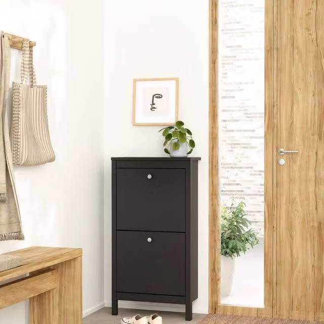 Scarpiera DMORA Moderna Nero Opaco con Scomparti Basculanti L: 54 cm, P: 25 cm, H: 103 cm – 1