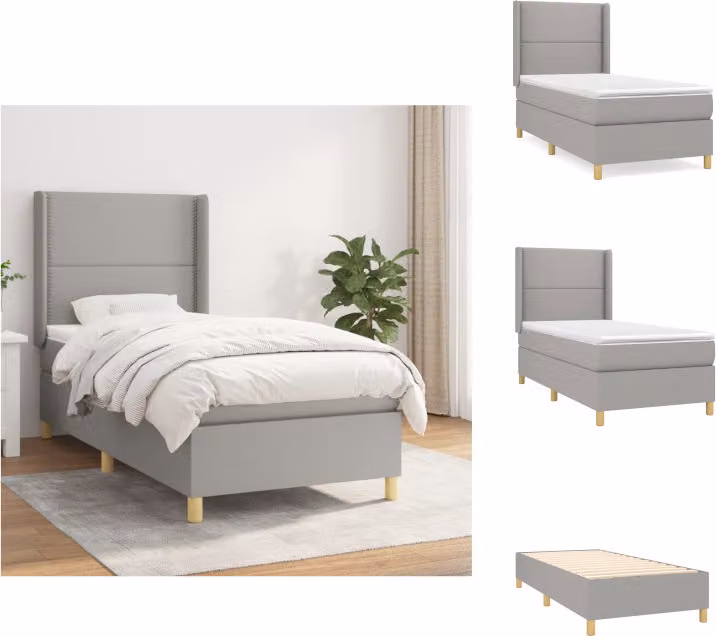 vidaXL Letto a molle con materasso grigio chiaro 100x200 cm in tessuto - Letti & strutture letto